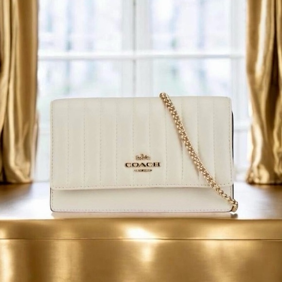 Coach Handbags - COACH Cream Linear Quilted Flap Belt Bag / Crossbody with Gold Chain